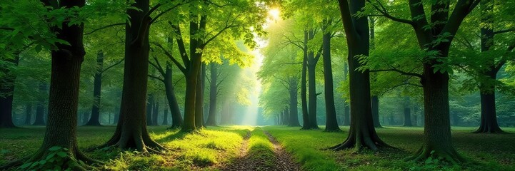 A dense cluster of trees forms a small, secluded forest grove, sunlight dappling the leaves Perfect for nature, woodland, and environmental themes , greenery, dappled light, autumn