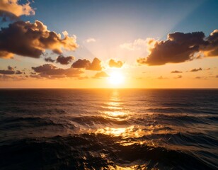 Obraz premium Majestic Ocean Sunset Golden Hour Sky over Dramatic Waves