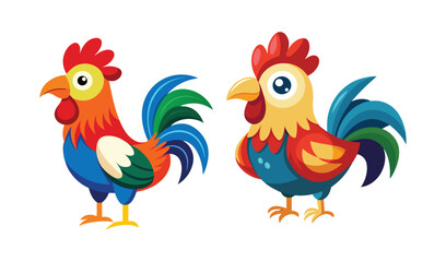 Two colorful cartoon roosters illustration