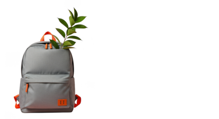 Gray backpack with leafy greens