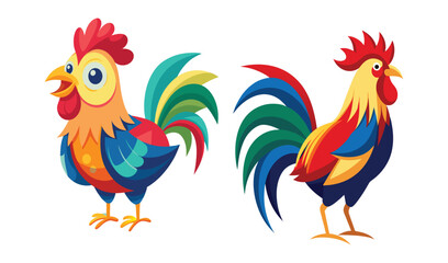 Two colorful cartoon roosters illustration