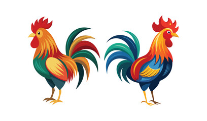 Two colorful roosters illustration design