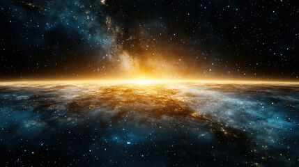 Breathtaking cosmic scene featuring glowing horizon against backdrop of deep space