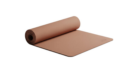 Unrolled earthy-toned yoga mat evokes tranquility and mindfulness in minimalist studio shot.