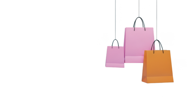 Hanging shopping bags against black background