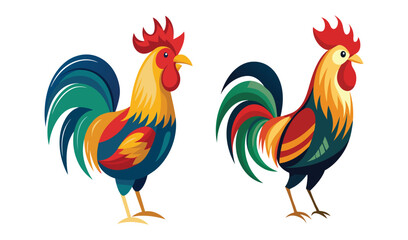 Two colorful roosters illustration design
