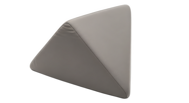 A grey, textured triangular prism stands out on a black backdrop, a geometric object simple form.