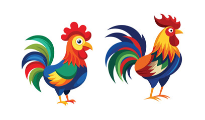 Two colorful roosters illustration design
