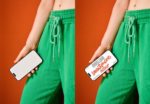 Mockup Smartphone Held Against Orange Backdrop