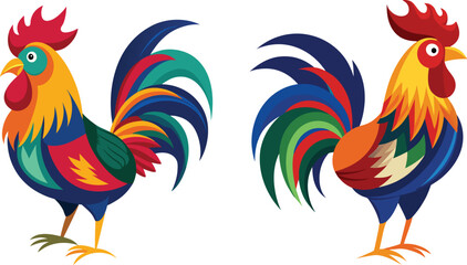 Two colorful roosters illustration design