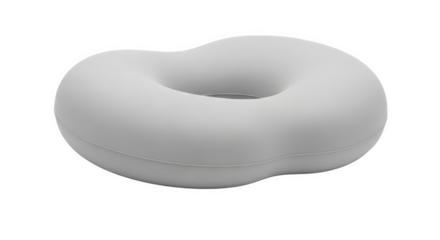 A smooth, matte gray Mobius strip rests against a stark black background, casting soft light