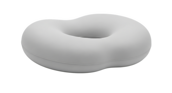 A smooth, matte gray Mobius strip rests against a stark black background, casting soft light