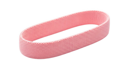 A woven, textured pink loop stands out on a black background, showcasing soft, rounded form