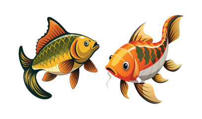 Two cartoon fish koi and carp illustration