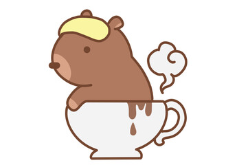 Capybara in a Coffee cup cartoon style. 