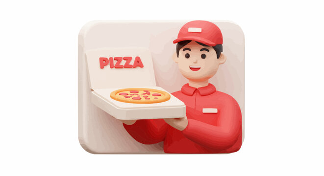 A pizza delivery person holding a box with a tasty pizza inside, ready to deliver.