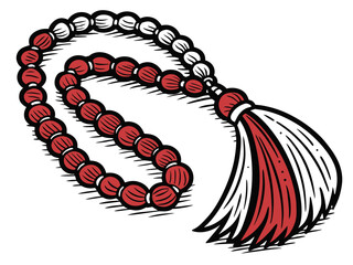 Stylized rudraksha mala necklace with tassel on a white background