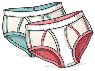 Stylized hip briefs in blue and pink colors on a white background