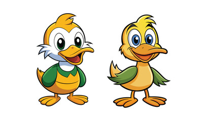 Two cute cartoon ducklings illustration