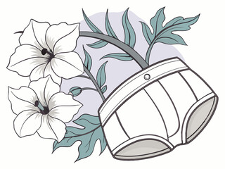 Illustrated hip briefs with floral design on a white background