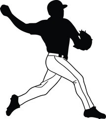 Dynamic Baseball Pitcher Silhouette Action Pose, Vector EPS Illustration, Sports Graphic,