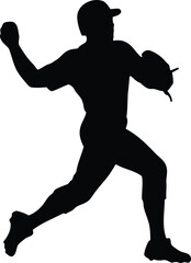 Dynamic Baseball Pitcher Silhouette Action Pose, Sports Illustration,  Vector Graphic