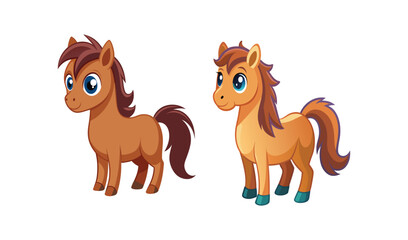 Two adorable cartoon horses brown and orange