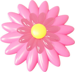 3D Playful pink flower shape, creative summer graphic nature floral form isolated clipart. Render of simple cute modern y2k illustration