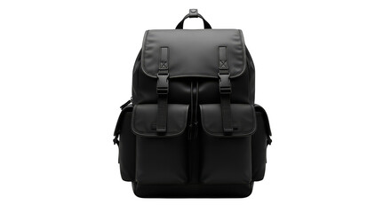 Naklejka premium Sleek black backpack presented against darkness