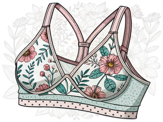 Floral print racerback bra with colorful design on a white background