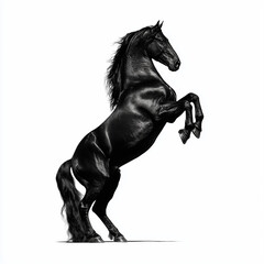 Elegant black horse rearing up on a white background