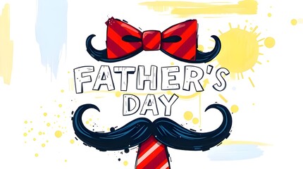 A bold acrylic painting of a Father's Day greeting card featuring necktie and mustache motifs a clean vector layout vibrant colors textured brushstrokes charming and cute features 