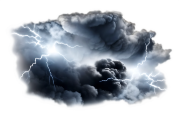 Dramatic storm clouds with lightning isolated on a white background png