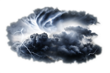 Dramatic storm clouds with lightning isolated on a white background png