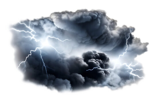 Dramatic storm clouds with lightning isolated on a white background png - Powered by Adobe