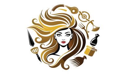 Hair salon logo design with woman and tools
