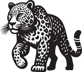 Fototapeta premium Black and White Jaguar Vector Illustration – Minimalist Wild Cat Silhouette Art