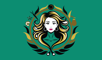 Elegant woman hair salon logo design