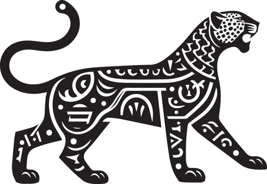 Black and White Jaguar Vector Illustration &ndash; Minimalist Wild Cat Silhouette Art