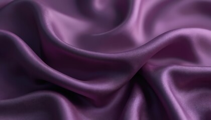 Close-up view of purple satin fabric. Smooth soft textile with waves, curves and folds. Elegant cloth background. Luxurious abstract design. Silk material, fashion design, drapery.