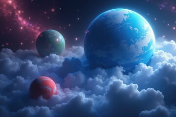 Ethereal Celestial Landscape Fantasy Planets Nebula Cloudscape Cosmic Artwork SciFi Art Digital Painting