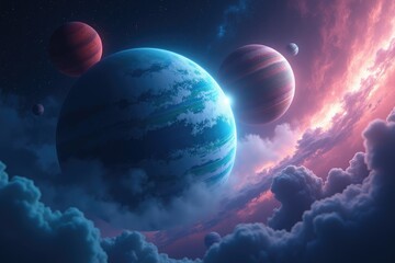 Epic Cosmic Scene Planets Nebula and Celestial Clouds