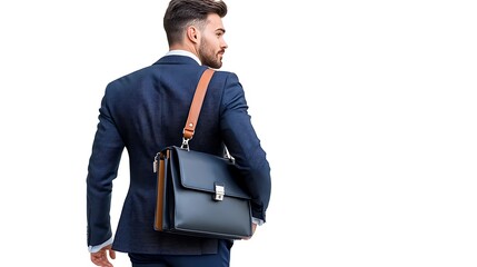 Businessman with briefcase looking over his shoulder