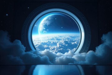 Portal to Another Planet Futuristic Spaceship Window View Celestial Landscape SciFi Artwork Extraterrestrial World