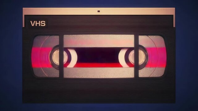 Retro VHS cassette with colorful tape against a dark background  