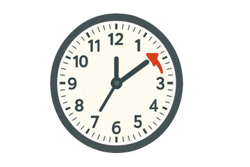 Clock showing :time with black numbers on white face, black clock hands, and metal frame isolated on transparent background.