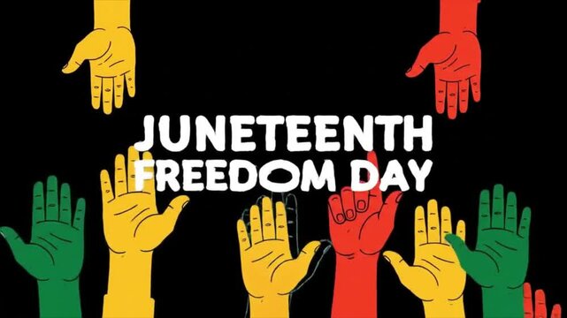 Juneteenth Freedom Day Banner Animation &ndash; Pan-African Hands Raised Vector Loop