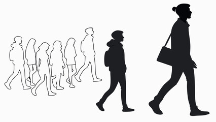 Silhouettes and Outlines of Walking People: Conceptual Vector of Individuality and Following the Crowd
