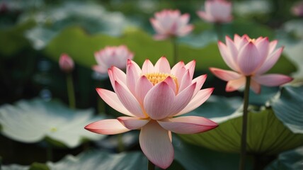 Pink Lotus Blossoms Serene Water Lily