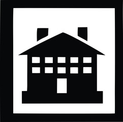 Simple black and white house icon within a square frame
